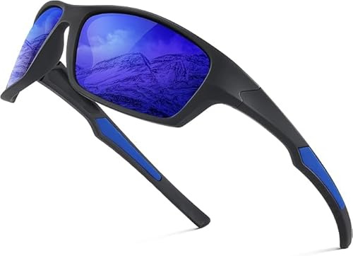 suoso Sportbrille-Herren-Damen-Sport Sonnenbrille-Polarisierte-UV400 Schutz-Sunglasses-Men-Women-Sonnenbrille Schwarz-Fahrradbrille-Rennrad brille，4-Schwarz-Dunkelblau