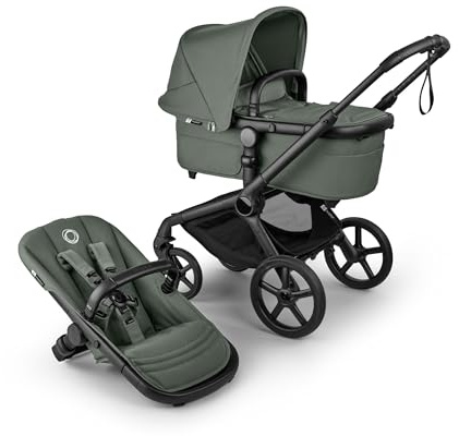 Bugaboo Fox 5 Renew Carrito Todoterreno, Cochecito de Bebé 2 en 1 | Suspensión Total, Fácil Plegado, Capazo Espacioso, Asiento Extensible, Maniobrabilidad, Chasis Negro y Capota Forest Green