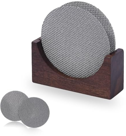DICOSMETIC 2 pantallas de disco espresso de 53,5 mm con soporte, pantallas de filtro de café espresso de metal 316L, pantalla de filtro de café reutilizable, compatible con cesta de portafiltro de 54
