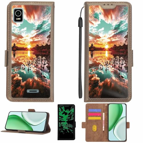 Aroepurt fodral kompatibelt med Cricket Debut smart telefonfodral flipskydd [med härdat glas skärmskydd] [RFID-blockering] [ljuseffekt] LPT-FJ