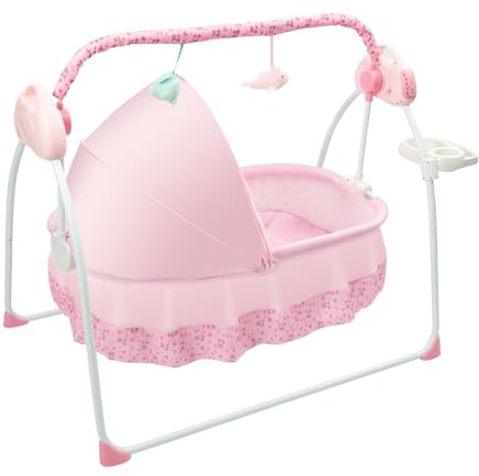Cradle Swing with Bluetooth, Remote Control, 5 Speed Settings, Pink, Foldable, 87x51x19cm Basket, 25kg Capacity
