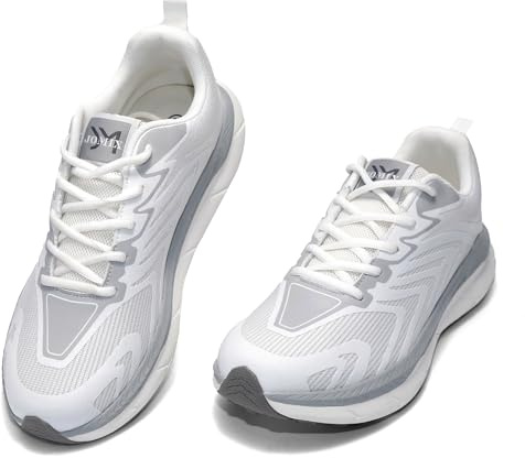 JOMIX Scarpe Uomo con Lacci Sneakers Respirabili Suola Antiscivolo Scarpe da Corsa con Tomaia a Onde Leggere per Palestra Camminata MOS260001 (Bianco, 45)