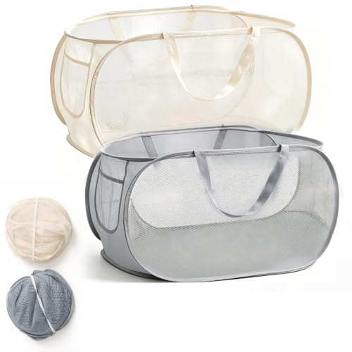 Aoyfuwell 2 Pack Collapsible Laundry Baskets，with Reinforced Handles