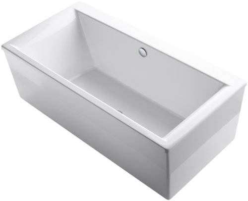 KOHLER 6366-0 Stargaze 72-Inch X 36-Inch Freestanding Bath with Straight Shroud and Center Drain, White, 1-Pack