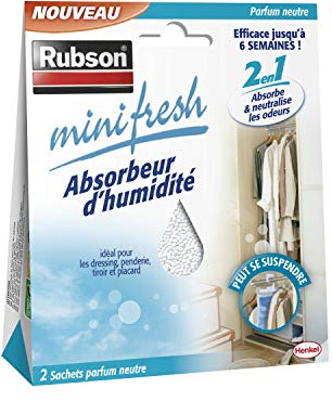 Rubson - Absorbeur d’humidité Minifresh parfum neutre (2 sachets de 50 g) – Adapté pour dressing, penderie, tiroir et placard – Efficace jusqu'à 6 semaines