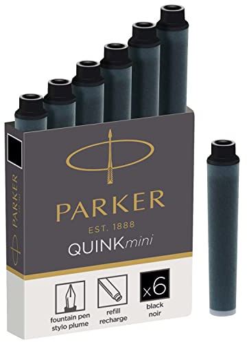 Parker Mini Fountain Pen Ink Refill Cartridges | Black QUINK Ink | 6 Count