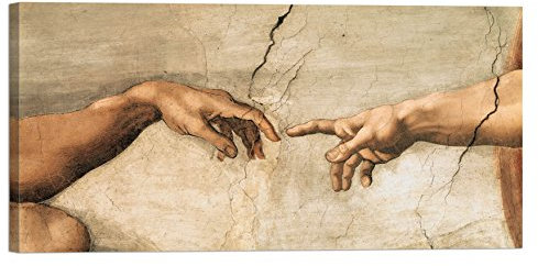 LuxHomeDecor Michelangelo BUONARROTI La creazione di Adamo 100x50 cm Quadro Stampa su Tela con Telaio in Legno