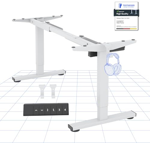FLEXISPOT CylineE Electric Standing Desk Frame with Round Legs, Height Adjustable Sit-Stand with Memory Control Panel and Anti-Collision System, White | Sit-Stand Desk with Memory Control Panel and Anti-Collision System, White