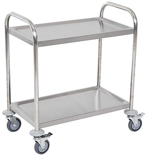 HOMCOM Carrello Cucina 2 Ripiani, Carrello con Ruote Portatutto, Carrello Portavivande in Acciaio Inox, 80x45x82cm, Argento
