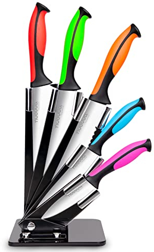 Kitchen Knife Block Set with Colour Coding - 6 Piece Coloured Knives Set - by Nuovva