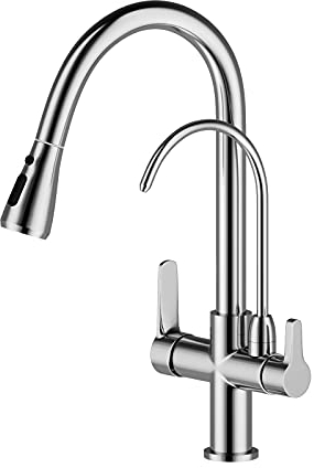 Onyzpily 3 Ways Kitchen taps Pure Water Filter Pull Down 360° Swivel Dual Handle Kitchen Sink Mixer Taps Brass Chrome，Not Include Filter System