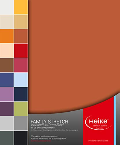 Heike Spannbettlaken Jersey Family Stretch 97% Mako-Baumwolle 3% Elastan Deutsche Markenqualität 230 gr/m2 bis 35 cm Höhe für Wasserbetten Boxspringbetten und herkömmliche Matratzen (Zimt)