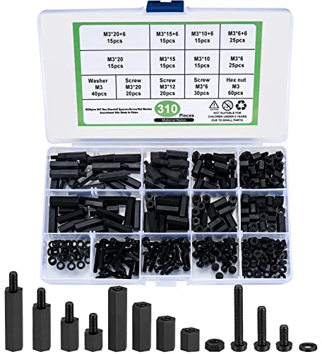 310 pezzi distanziatori M3 in nylon, set di distanziatori per viti esagonali maschio-femmina, accessori assortiti per la riparazione di schede madri e circuiti stampati (nero)