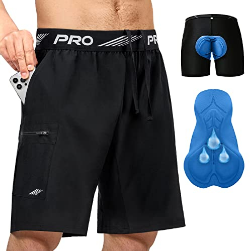 NICEWIN 2 in 1 MTB Kurze Fahrradhose Herren mit Abnehmbarer gepolstert Radlerhose, Schnelltrocknen Mountainbike Shorts mit 4D Sitzpolster Radunterhose, Atmungsaktiv Radhose mit 4 Taschen