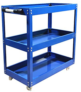 Tool Storage Heavy Duty Durable Garage Trolley Workshop 3 Tier Wheel Cart Shelf HYGRAD® Blue
