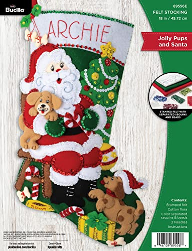 Bucilla Felt Stocking Applique Kit 18 Long-Jolly Pups Santa 89556E