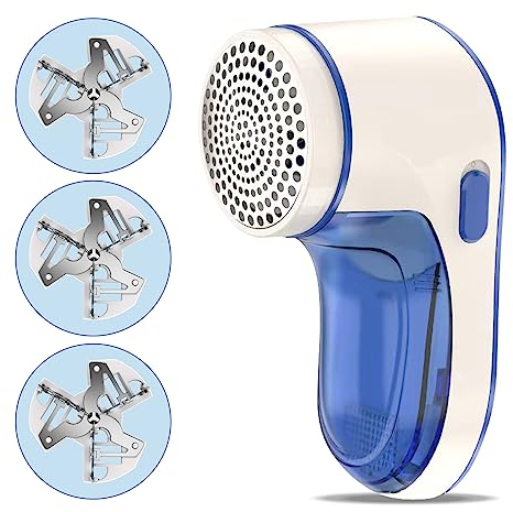 mebiusyhc Fabric Shaver,Electric Lint Remover,USB Charging,Includes 3-Blades, Cleaning Brush, Case & Power Cord,The Sweater Shaver Pill Remover for Clothes & Furniture, Blue1