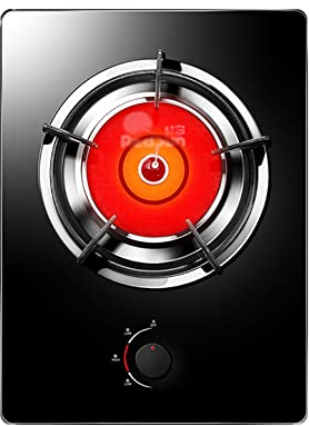 Placa de gas Placa de gas infrarroja incorporada, placa de cocina de vidrio negro de 3.2KW 1 quemador, cocina con FFD y soportes para sartenes de hierro fundido 36x46x14CM [Clase de eficiencia en