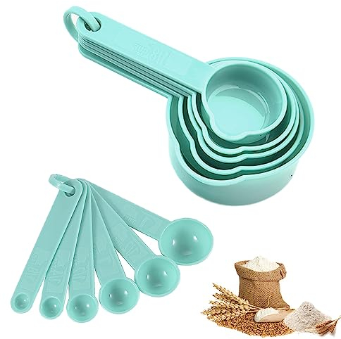 Cucchiai Dosatori Plastica, 11 Pezzi Set Misurini e Cucchiaio, 5 Tazze di Misura e 6 Cucchiai Dosatori per Misurazione di Componenti Secchi e Liquidi, Verde