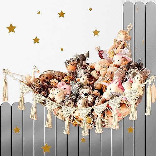JanYoo Spielzeug Aufbewahrungs Kuscheltier,142x106x106cm Aufbewahrung Netz Kinderzimmer Hängend Spielzeug Organizer Stofftier Hängematte für Kuscheltiere Teddy Eckspielzeug Netz für Schlafzimmer Weiß