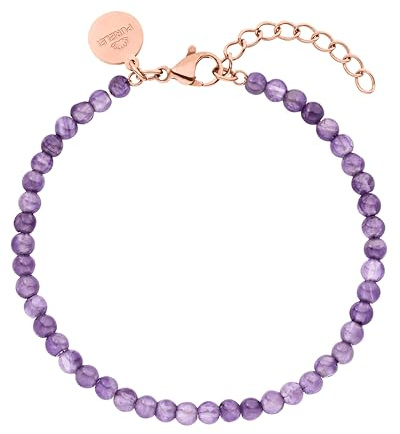 Purelei Amethyst Armband, Damen Armband aus langlebigem Edelstahl, Wasserfestes Armband aus Amethystperlen, 16-19 cm Länge verstellbar (Rosegold)