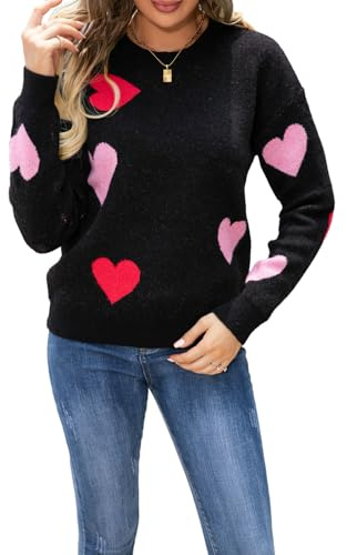 Pulls Femme Saint-Valentin Amour Cœur Pulls tricotés Saint-Valentin Cœur Manches Longues Col Rond Oversized Pulls en Grosse Maille Peluche Saint-Valentin Cœur Pulls tricotés Casual Tops avec Cœur