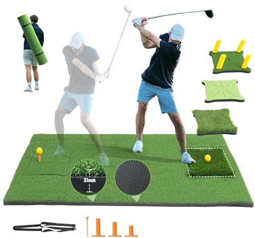 VEVOR 4-in-1-Golf-Schlagmatte, 1,5 x 1,2 m Kunstrasen-Golf-Schlagmatte, verdickte Golfhilfen inklusive 4 austauschbaren Einsätzen, Golf-Übungsmatte für Hinterhof, Driving, Chipping, Training im