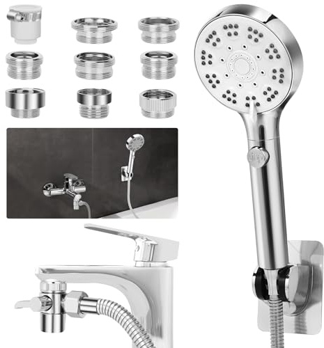 Bathtub Faucet Shower Head Sink with 79 Hose, Tub Faucet Sink Hose Sprayer Attachment Set (8 Adapters) for Bathroom Garden, ON/OFF 6 Modes High Pressure Handheld Shower Extension Kit, Removable