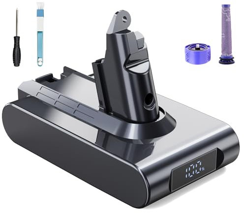 EVARY 6000mAh V6 Ersatzakku mit LCD-Bildschirm für Dyson V6 Akku - Kompatibel mit DC62 DC58 DC59 DC61 Animal DC72 DC74 SV03 SV05 SV06 SV07 SV09 V6 Absolute/Motorhead/Fluffy (inkl. 2 Filter + 1 Pinsel)
