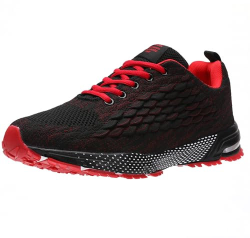 ASHION Turnschuhe Herren Sneaker Laufschuhe Sportschuhe Atmungsaktiv Sneaker Leichte Straßenlaufschuhe,C Rot,43 EU