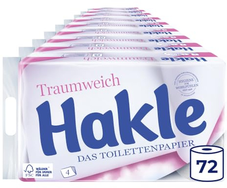 Hakle Traumweich Toilettenpapier – 72 Rollen, 130 4-lagige Blatt pro Rolle, Sanfte Reinigung für Wohlbefinden