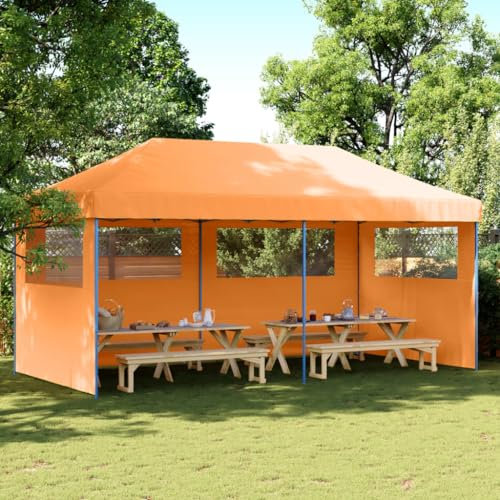 Homgoday Folding Party Tent Pop-Up 3 Side Walls Orange, Folding Gazebo, Garden Tent, Gazebo Garden Pavilion for Camping, Parties, Weddings, Outdoor, Beach Pergola Type1