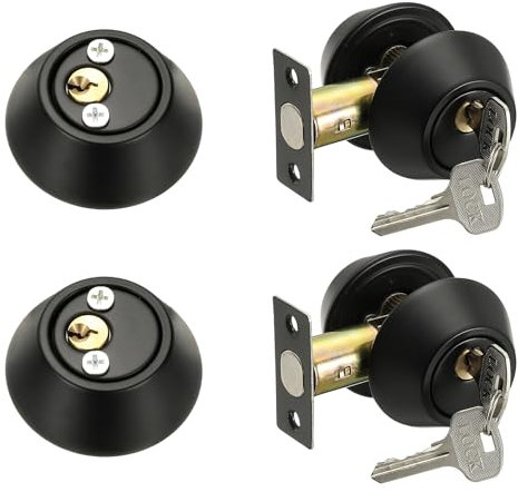sourcing map Keyed Alike Double Cylinder Deadbolt Door Lock Round Entry Both Side Door Lock for Door Thickness 1.2-2 Inch (Black, Pack of 2)