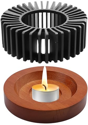 LEKEFETO Stövchen für Teekanne, 11cm Teekannenwärmer, Teewärmer mit Massivholzsockel Separates Design, Isolierung Aushöhlen, für Erwärmen von Milch, Tee - ohne Kerzen und Teekanne - Schwarz