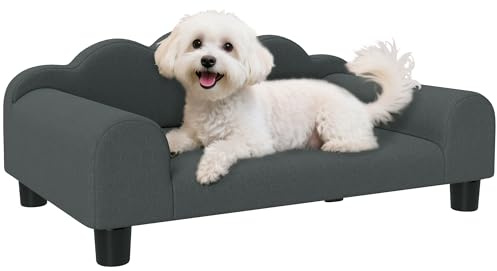 PawHut - Divano per Cani, Divano per Animali Domestici con Schienale e Braccioli, Traspirante, per Piccoli Cani da Interno, 66 x 42 x 28,5 cm, Grigio Scuro