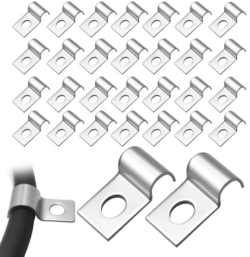 Aihoom 30 Piezas Grapas de Acero Inoxidable para Tubos y Cables, Abrazaderas de Pared en U, Soportes de Un Solo Agujero, Fijación de Tuberías Ø 4-5mm, Sujetadores Espesados para Instalación Segura