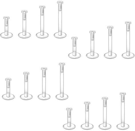 ZALAOR 16 Pack Clear Piercing Retainers - Nose Studs and Lip Bars for School, Work and Surgery - Hypoallergenic Plastic Clear Earrings (6 mm 8 mm 10 mm 12 mm)