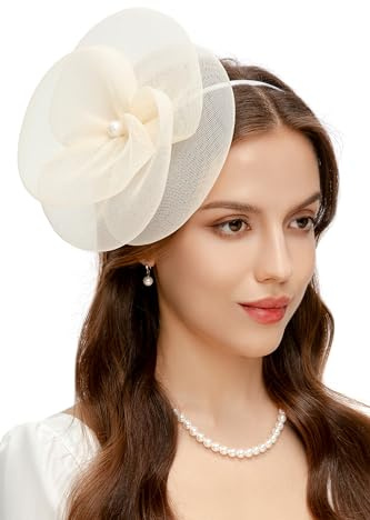 BABEYOND Fascinator Hut für Damen Mesh-Blumen Stirnband Hüte, Elegante Kopfbedeckung mit Haarclip für Hochzeiten Damen Race Day, Cocktail Party Beige