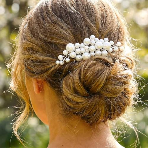 HEREAD Pearl Bride Wedding Hair Comb Silver Bridal Hair Pieces Hair Accessories for Women (Silver)