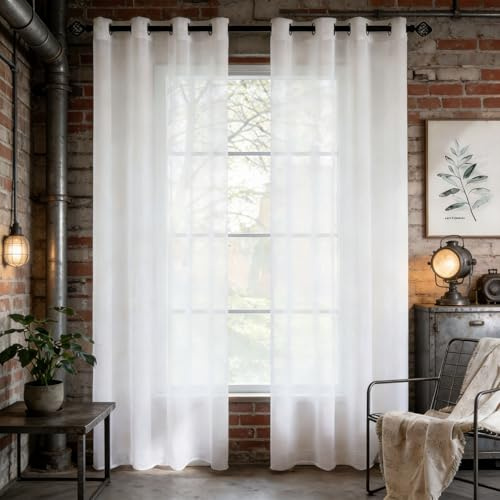 YANHONG Tenda Trasparente 200 x 180 cm Semitrasparenti, Morbidi, Moderne Traspiranti Tende per Interni con Anelli Eleganti Decorazioni per La Casa per Balcone e Cucina, Bianco