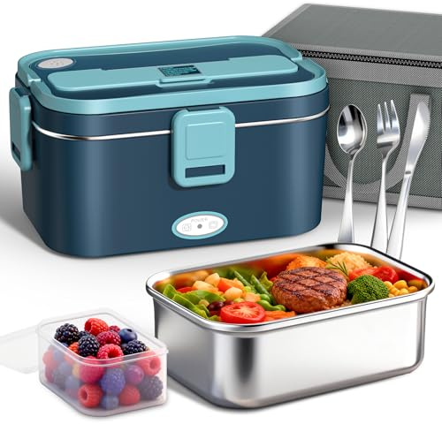 Anykuu 100W Fiambrera Electrica portatil 3 en 1 Calentador de Comida Fiambrera Termica 12 V/24 V/220 V para Oficina/Automóvil/Camión/Hogar/Camping