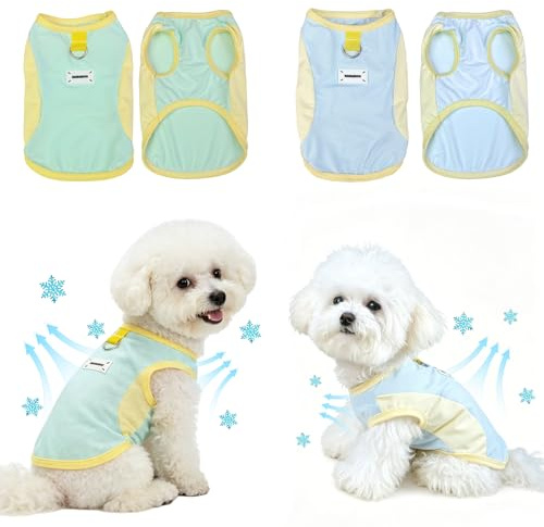 Gilet de refroidissement pour chiens, lot de 2, vêtements de refroidissement respirants en soie glacée, avec anneau en D, manteaux de refroidissement estivaux pour chiens de petite à moyenne taille
