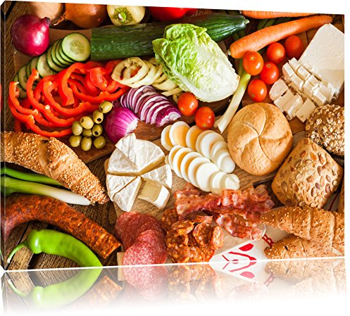 Pixxprint Brot Brötchen Frühstück Bäcker Milch Weizen, Größe: 120x80cm, Leinwandbild, fertig gespannt, Wandbild, Dekoration, Kunstdruck, kein Poster