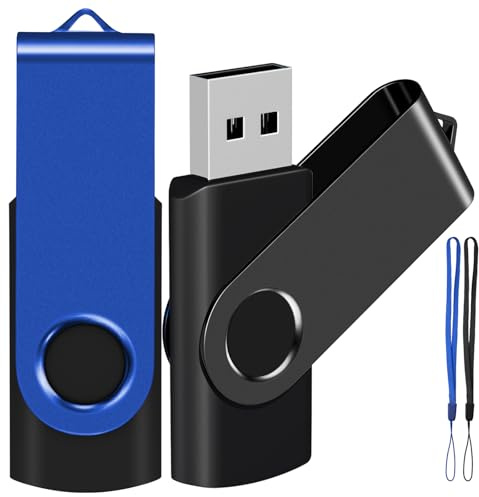 EASTBULL USB Stick 2GB 2Pack USB Memory Stick Pen Drive Flash Drive（Black Blue with Free Lanyard)