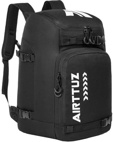 AIRTTUZ Ski Boot Bag - Ski and Snowboard Boots Backpack，Excellent for Travel with Waterproof Exterior & Bottom - for Men, Women and Youth. (Black)