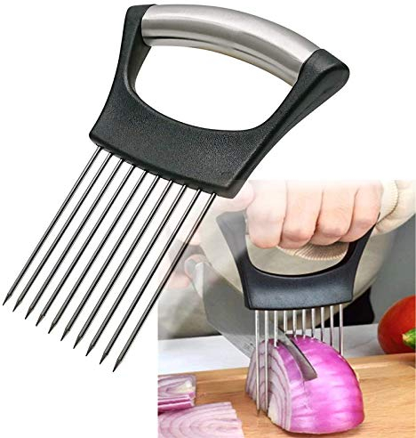 Soporte de cebolla de acero inoxidable para rebanar, soporte para rebanar cebolla, cortador de cebolla para cortar cebollas, tomates, aguacates, huevos y otras verduras, utensilios de cocina