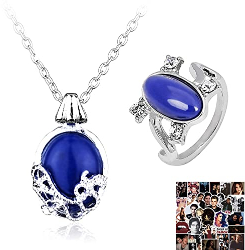 HJYZY The Vampire Lot de 2 colliers avec pendentif en forme de Katherine en cristal saphir avec autocollants
