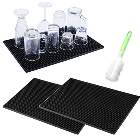 DANS 2 Pezzi Tappetino da Bar, Tappetino Gocciolante 30 X 15 Cm, Tappetino Gocciolante in Silicone, Tappetino di Servizio per Bar Club Cucina caffè, Nero, con Spazzola di Pulizia