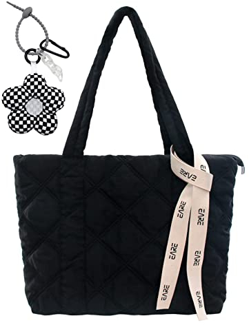boshiho Gesteppte Tragetasche für Damen Nylon Puffer-Schultertasche mit Reißverschluss Gesteppte Shopper Tasche für Arbeit, Schule, Einkaufen Reisen