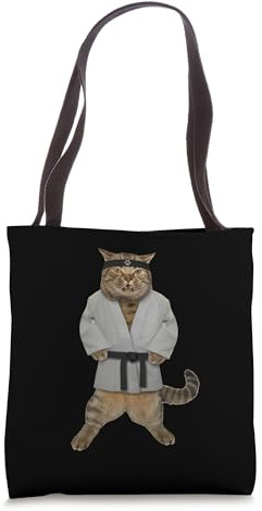 Funny cat in karate suit Tote Bag